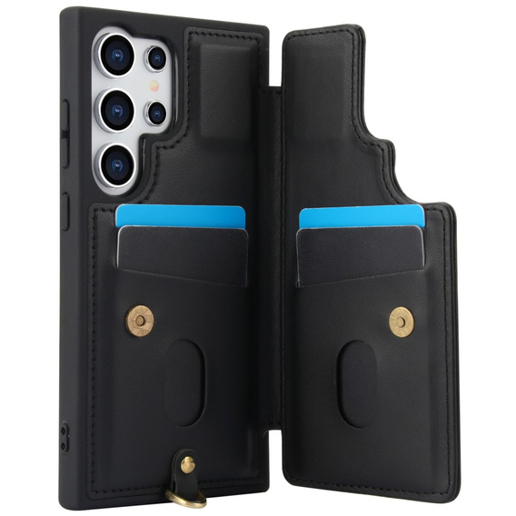 Чехол для Samsung Galaxy S25 Ultra, Leather Flower Card Slot, чёрный