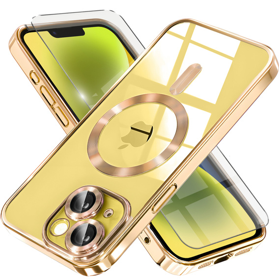 Чохол для iPhone 14 Plus, Electro MagSafe, золотий + Скло на екран