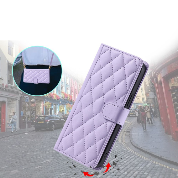 чехол-крышка для Samsung Galaxy S25, Rhombus Crossbody Leather, фиолетовый