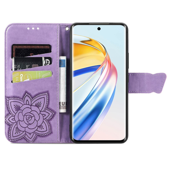 Откидной чехол для Honor Magic 6 Lite 5G, Butterfly, фиолетовый
