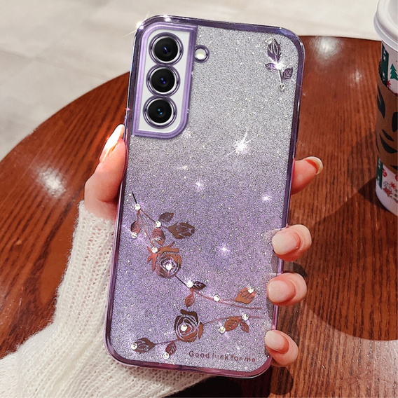 Чехол для Samsung Galaxy S22, Glitter Flower, фиолетовый