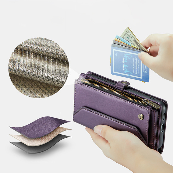 Чехол CASEME для Samsung Galaxy S25 FE, RFID Leather Wallet, с плечевым ремнем, фиолетовый