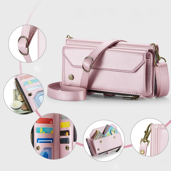 Чехол CASEME для Samsung Galaxy A56 5G, RFID Leather Wallet, с плечевым ремнем, зелёный