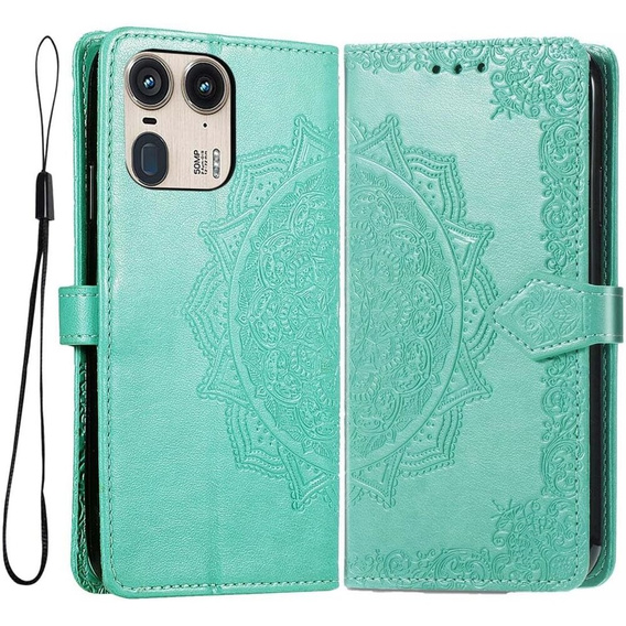Откидной чехол для Motorola Edge 50 Ultra, Mandala, зелёный