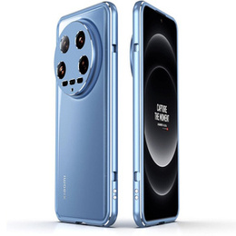 Чехол для Xiaomi 14 Ultra, Armor Bumper, с крышкой объектива, синий / серебряный