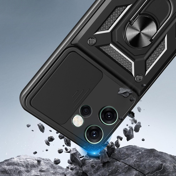 Броньований чохол для Oppo Reno 14F, із захистом камери, з підставкою, чорний