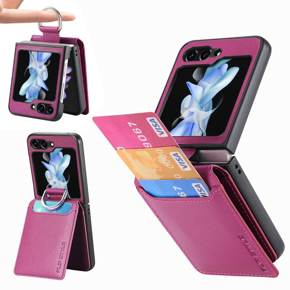 Чехол для Samsung Galaxy Z Flip7 FE / Z Flip6, Card Slot Ring Case, фиолетовый