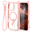 Чохол для iPhone 16 Pro Max, для MagSafe, Cute Cat, рожевий + захисне скло