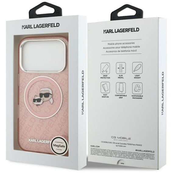 Чехол Karl Lagerfeld IML Glitter Karl & Choupette Heads Logo MagSafe для iPhone 17 Pro Max