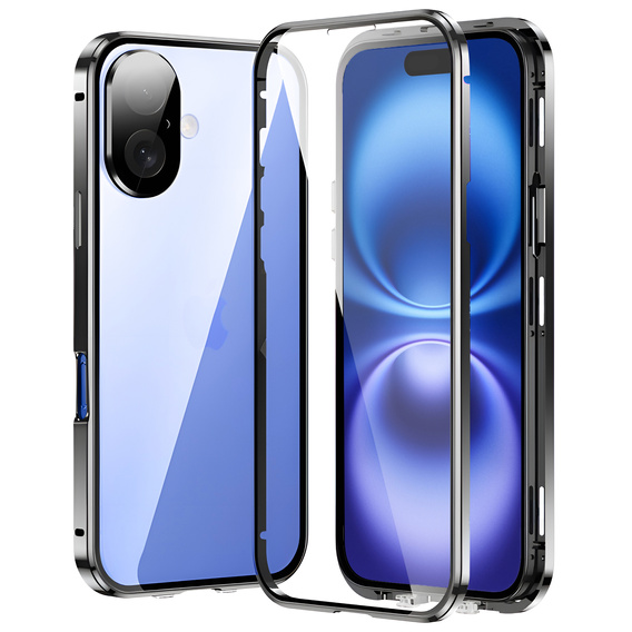Чохол для iPhone 16, Magnetic Dual Glass, сріблястий