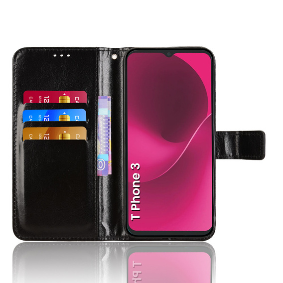 Откидной чехол для T Phone 3 5G, Crazy Horse Wallet, чёрный