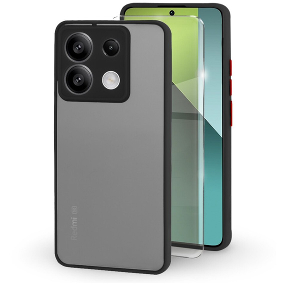 Силіконовий чохол для Xiaomi Redmi Note 13 Pro 5G, із захистом камери, прозорий / чорний + Загартоване скло 9H