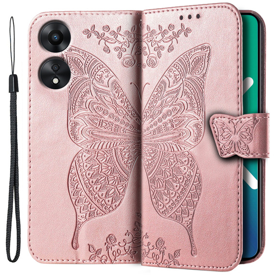 Чохол-книжка для Oppo A78 5G, Butterfly, рожевий rose gold