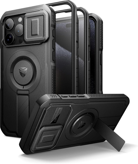 Броньований чохол для iPhone 15 Pro Max, Dexnor CamProtect MagSafe, чорний (Дві рамки)