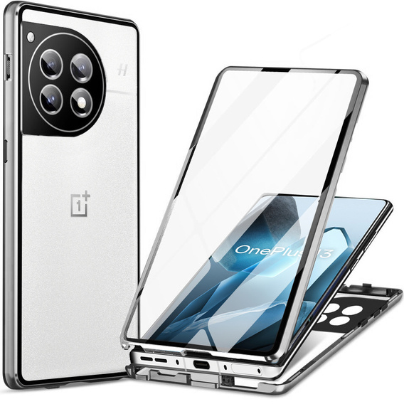 Чохол для OnePlus 13, Magnetic Dual Glass, сріблястий