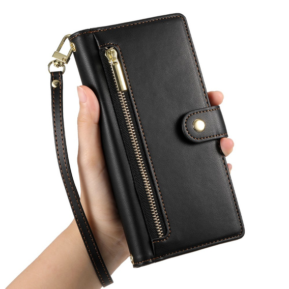 Откидной чехол для Samsung Galaxy S25, Wallet Zipper Pocket, чёрный