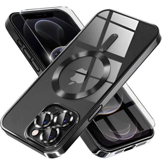 Чехол для iPhone 12 Pro, Electro MagSafe, чёрный + стекло для экрана
