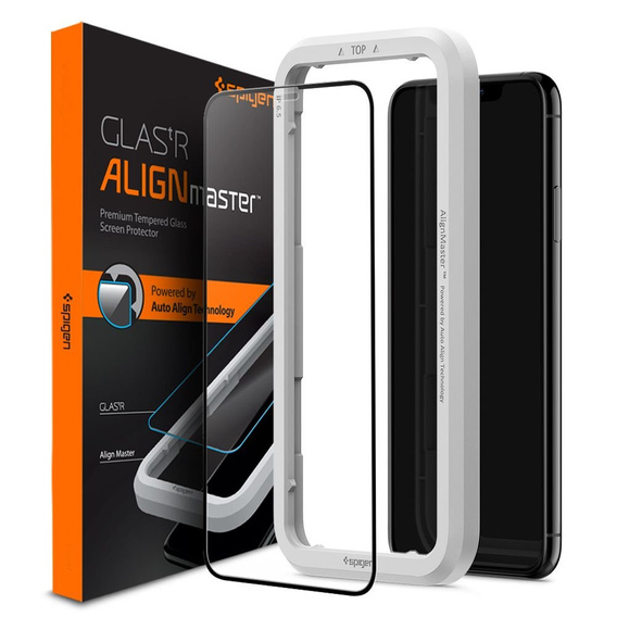Закалённое стекло с рамкой для монтажа  SPIGEN Alm Glas FC iPhone 11 / iPhone XR