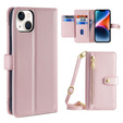 Откидной чехол для iPhone 14, Wallet Zipper Pocket, розовый
