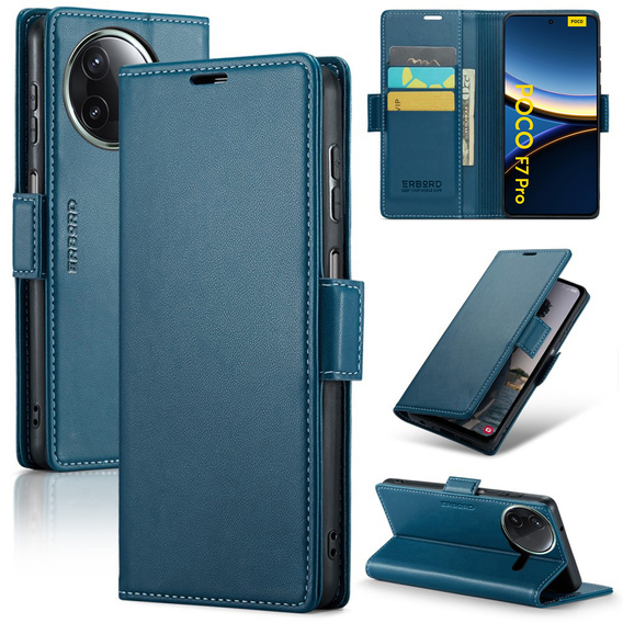 Чохол для Xiaomi Poco F7 Pro, ERBORD Glossy Litchi, гаманець з клапаном, м'яти