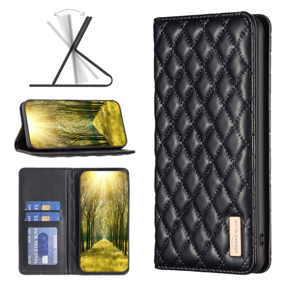 Откидной чехол для Xiaomi Redmi Note 13 Pro 4G / Xiaomi Redmi Note 14S / Xiaomi Poco M6 Pro 4G, Wallet, BINFEN COLOR, чёрный