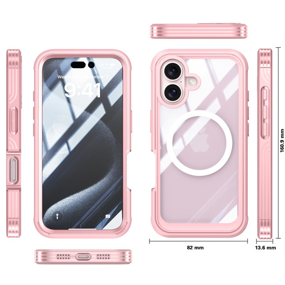Чохол для iPhone 16 Plus, Shockproof, зі склом, для MagSafe, рожевий