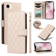 Чохол-сумка для iPhone 16E, Rhombus Crossbody Leather, бежевий