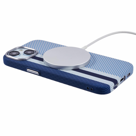 Чехол для iPhone 13, Carbon Fiber MagSafe, синий
