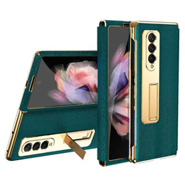 Чехол со стеклом для Samsung Galaxy Z Fold 4 5G, Kickstand Cross Texture, Green