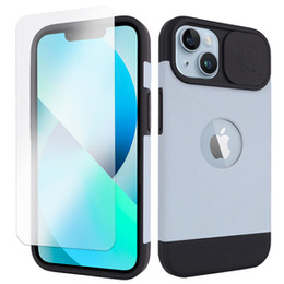 Чохол ERBORD MagSafe Cam Slider, синій + Скло для екрану для iPhone 13 / iPhone 14