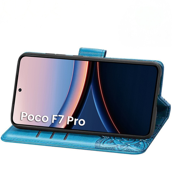 Откидной чехол для Xiaomi Poco F7 Pro, Butterfly, синий