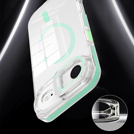 Чехол для iPhone Air, для MagSafe, с подставкой, прозрачный с зелеными вставками