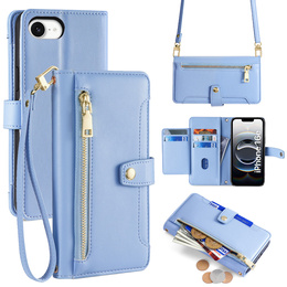 Откидной чехол для iPhone 16E, Wallet Zipper Pocket, синий