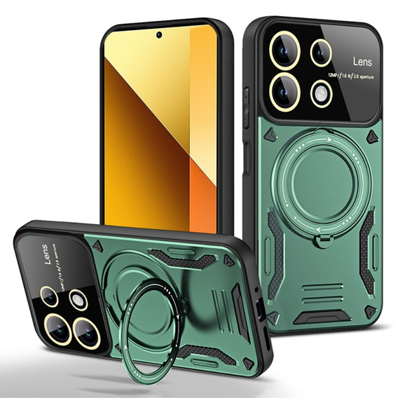 Бронированный чехол для Xiaomi Redmi Note 13 Pro 4G / Xiaomi Redmi Note 14S / Xiaomi Poco M6 Pro 4G, CamShield MagSafe, зелёный