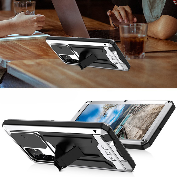 Бронированный чехол для Samsung Galaxy S22 Ultra, R-JUST CamShield Slide, серебряный