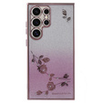 Чехол для Samsung Galaxy S24 Ultra, Glitter Flower, розовый rose gold