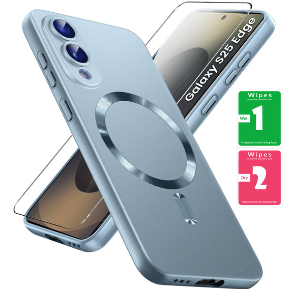 Чехол для Samsung Galaxy S25 Edge, ColorMag, для MagSafe, синий + закаленное стекло 9H
