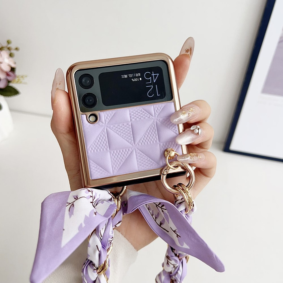 Чохол для Samsung Galaxy Z Flip4 5G, Grid Leather, фіолетовий