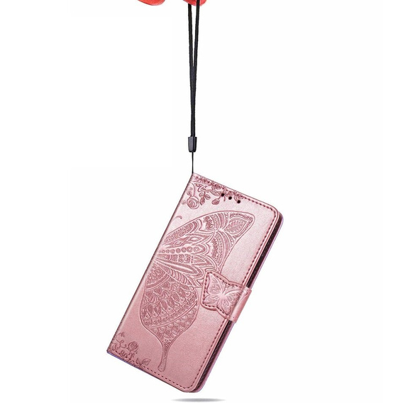 Откидной чехол для Infinix Hot 40i, Butterfly, розовый rose gold
