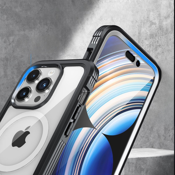 Чохол для iPhone 15 Pro, броньований Full Protect 360° для MagSafe, скло для екрану, чорний