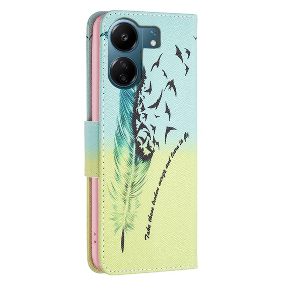 Откидной чехол для Xiaomi Redmi 13C / Poco C65, Wallet, feather, синий