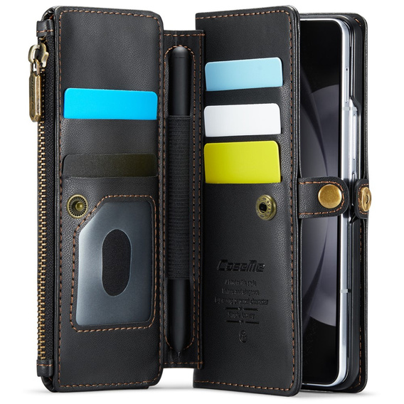 Чехол CASEME для Samsung Galaxy Z Fold6 5G, RFID Leather Wallet, с плечевым ремнем, чёрный