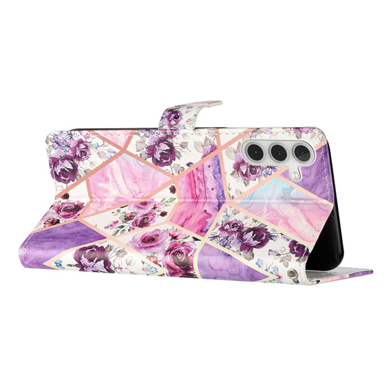 Откидной чехол для Samsung Galaxy A25 5G, Wallet, marble & flowers, розовый + 9H стекло 