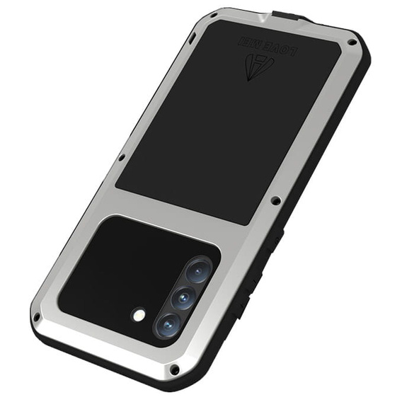 Чoхол Love Mei до Samsung Galaxy S21 FE, armored with glass, сріблястий