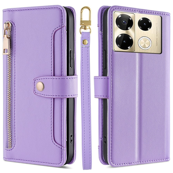 Откидной чехол для Infinix Note 40 Pro, Wallet Zipper Pocket, фиолетовый