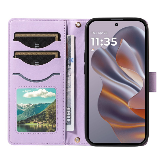 чехол-крышка для Motorola Edge 50 Neo / Motorola ThinkPhone 25, Rhombus Crossbody Leather, фиолетовый