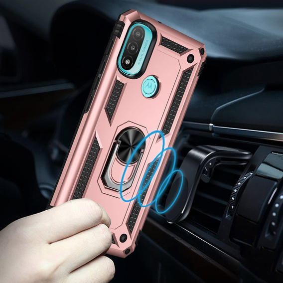 Броньований Чoхол до Motorola Moto E20/E30/E40, Nox Case Ring, рожевий rose gold
