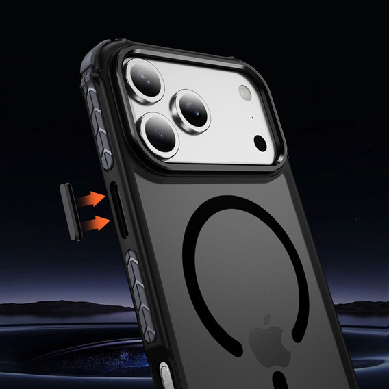 Матовий чохол для iPhone 17 Pro Max, броньований, для MagSafe, димчастий з чорними боковинами