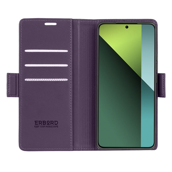 Чохол для Xiaomi Redmi Note 13 Pro 5G, ERBORD Glossy Litchi, гаманець з клапаном, фіолетовий