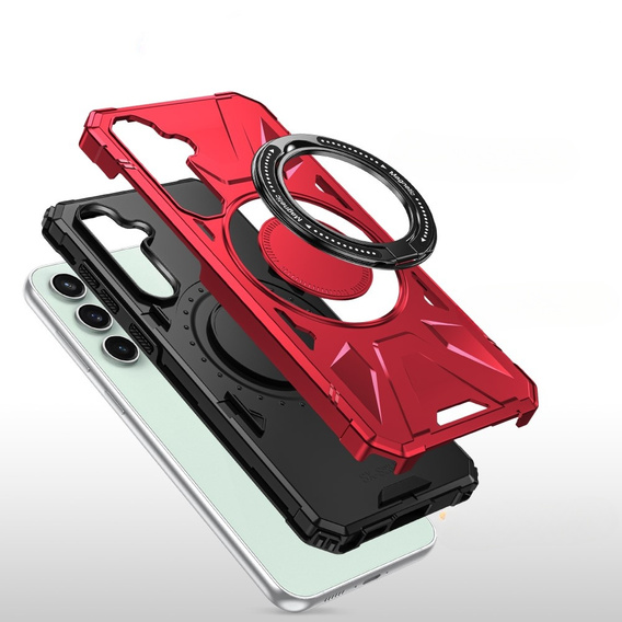 Чехол для Samsung Galaxy A15 5G, бронированный с подставкой и ручкой-планшетом, фиолетовый + 9H стекло